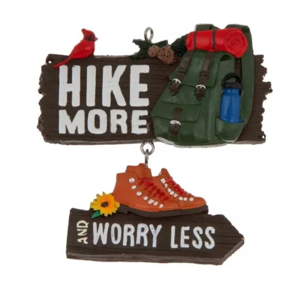 Hike More Worry Less Hanging Ornament Backpack Boot Design For Nature Lovers NEW